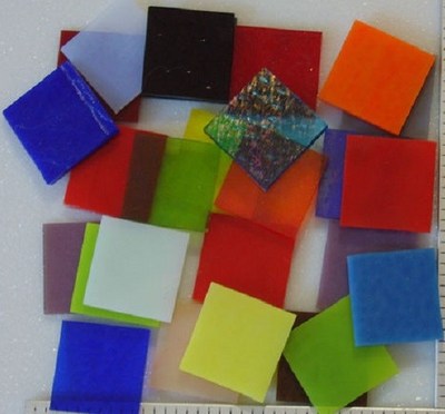 12 - 1/2" x 1/2" FUSIBLE BULLSEYE GLASS ASSORTED SAMPLER BASES BACKS 90 COE