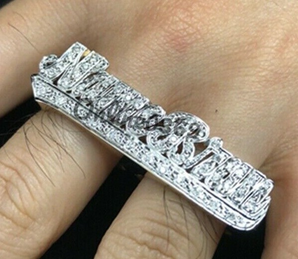 Pre-owned Online0369 Mens 1.5ct Rd Cubic Zirconia Customization Two Finger Ring Silver Free Stud In White