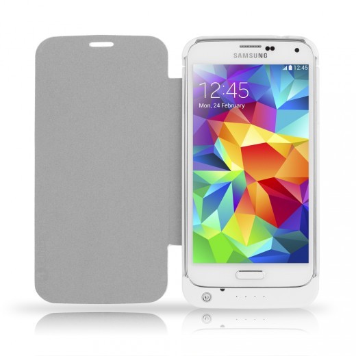 Flip Cover Case con Batteria esterna Slim Bianca per Samsung Galaxy S5 hsb