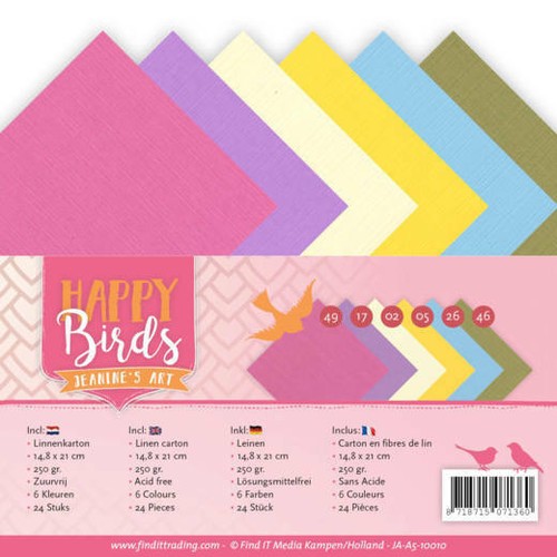 Karten-karton Papier Leinen Happy birds Frühling Jeanines Design JA-A5-10010