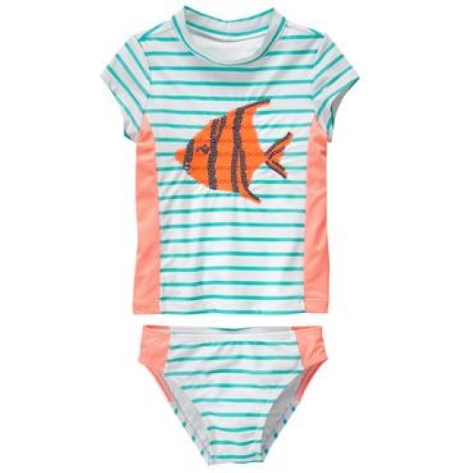 

NWT Gymboree Комплект рашгардов в коралловую полоску с пайетками и рыбками, купальник из 2 предметов для девочек L 10 12, Multi-color with aqua stripe