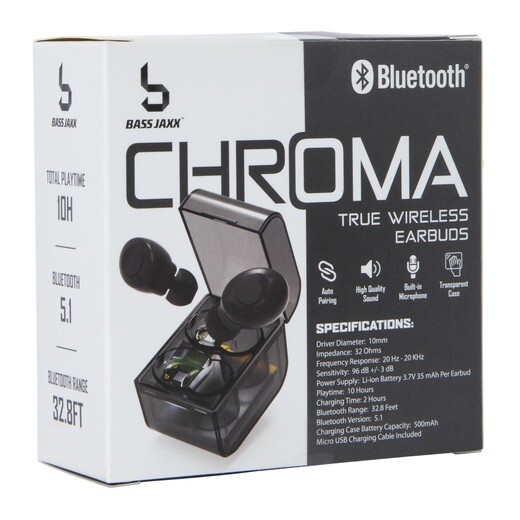 Black See-Through Bass Jaxx Chroma True Wireless Earbuds