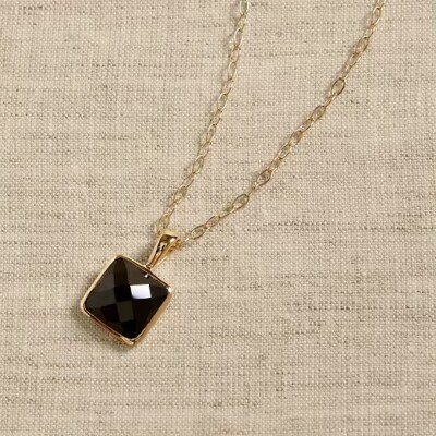NEW! Aureus + Argent SQUARE FACET NECKLACE   19  Onyx & Gold-Plated Brass, RARE!