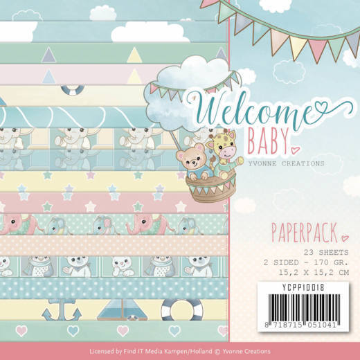 Paperpack - 15,2 x 15,2cm - Yvonne Creations - Welcome Baby – 170gr -