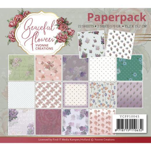 Paperpack - 15,2 x 15,2cm - Yvonne Creations - Graceful Flowers – 170gr -