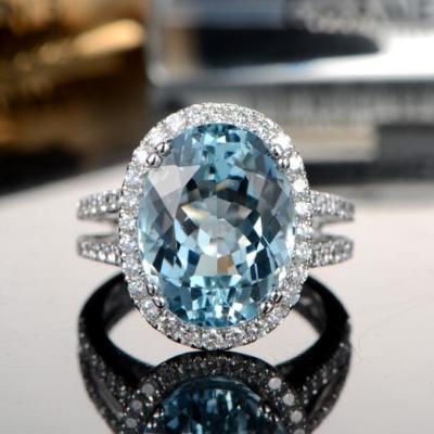 Pre-owned Halo Natural Oval Vs Clarity Aquamarine 3.25ct  Diamond Ring Solid 14k White Gold In Blue