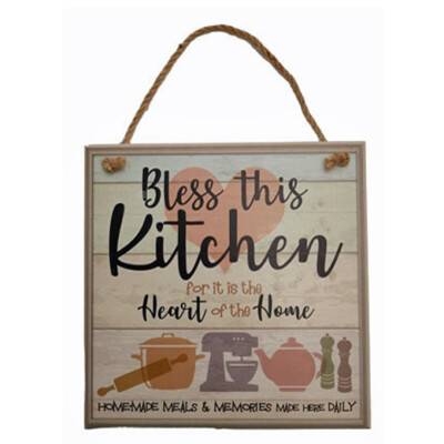 Retro Country Wall Art Bless this Kitchen Wooden Hanging Sign