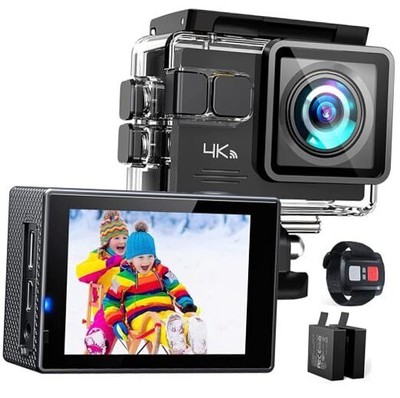Action Camera, 4K/30FPS WiFi, 170° Wide Angle Lens EIS Waterproof Camera 
