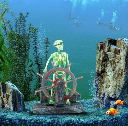 Fish Tank Aquarium Skeleton Bone Pirate Captain Fish Tank Ornaments for Aquarium