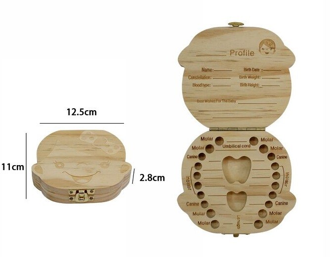 Scatola Porta Dentini Denti Da Latte Bambina Decorata In Legno Naturale dfh