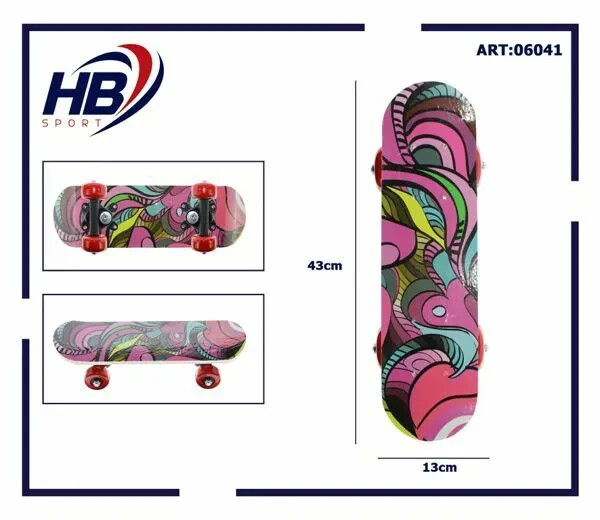 Hb Sport Skateboard Bambini Unisex Skate In Legno Fantasia Colorato 43 Cm Rosa