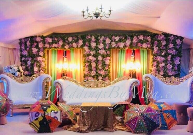 Mendhi Swing Hire Sangeet Benches Cushions Mendi Stage Decor Colourful Backdrop Jago Night SALE