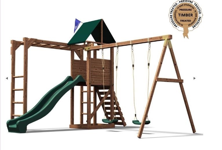 Dunster House Monkey Fort Play Equipment, slide, swings & monkey bars