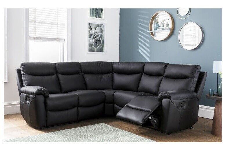 NEW PALOMA BLACK LEATHER RECLINER CORNER SOFA MODULAR 5-6 