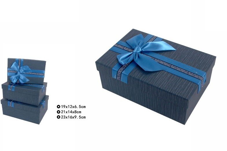 Set 3 Pezzi Scatole Box Per Regali Varie Misure Rettangolari Blu Con Fiocco dfh