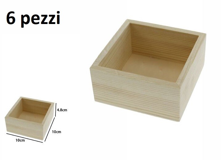 Set 6 Pezzi Box Scatola In Legno Naturale 10x10cm Decoupage dfh