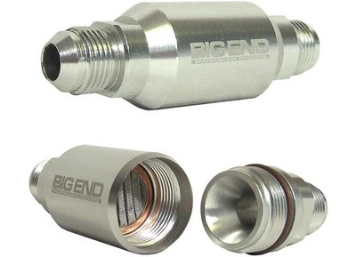 Big End Performance 12961 Billet In-Line Street Filter, 40 Micron, -6AN, Polishe