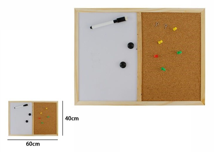 Lavagna Magnetica 2in1 Bacheca In Sughero Cornice Legno 40x60cm Appunti Foto dfh
