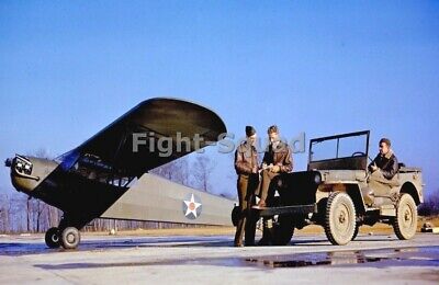 WW2 Picture Photo US Jeep AND aircraft Piper L-4 Grasshopper at airfield  4425