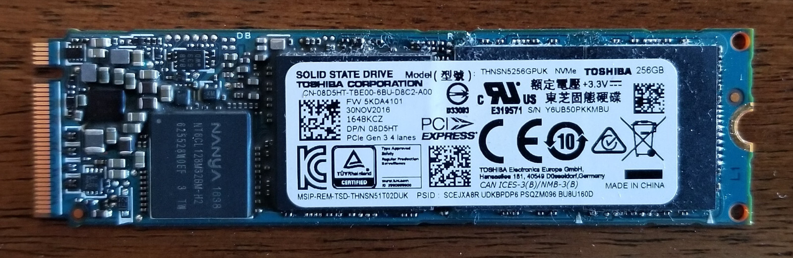 ②-W728-TOSHIBA NVMe 256GB SSD 4点 TOSHIBA 256Gb SSD M.2 2280 NVME PCIe Solid State Drive