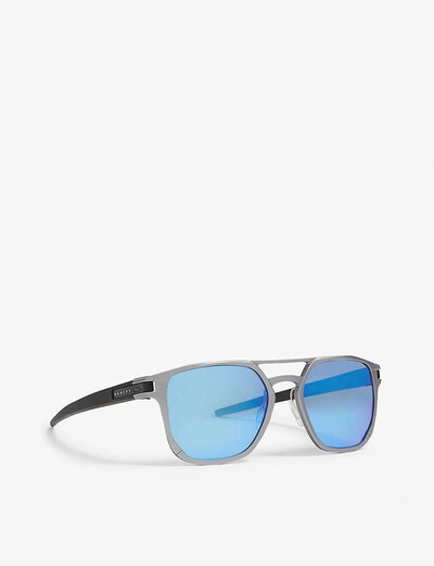 Pre-owned Oakley Latch Alpha Matte Gun Prizm Sapphire Polarized Sunglasses Oo4128-0453 In Hdo® Prizm™ Sapphire Polarized Polycarbonate