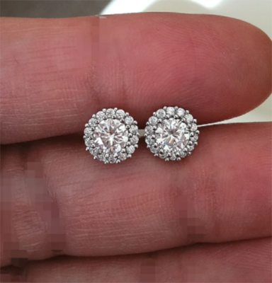 Pre-owned Nsg 1.18ct D/vvs Moissanite Men's Elegant Halo Push Back Stud Earring 925 Silver In White