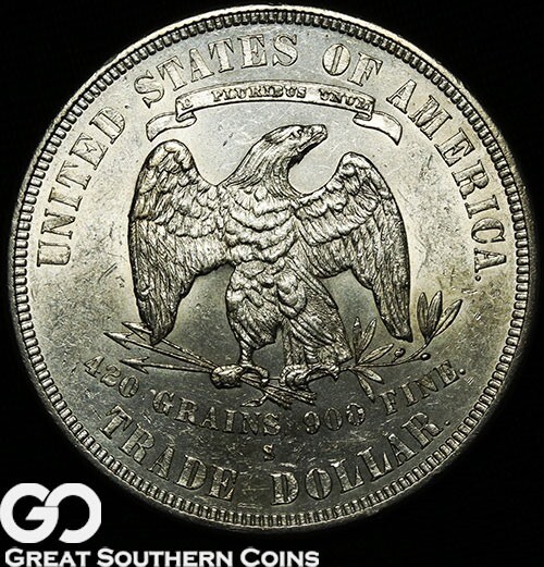 1877-S Trade Dollar, Very Nice Sharp BU+* Free Shipping!
