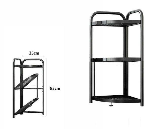 Mobile Mobiletto Angolare Metallo Nero 3 Ripiani Portatutto Regolabile dfh