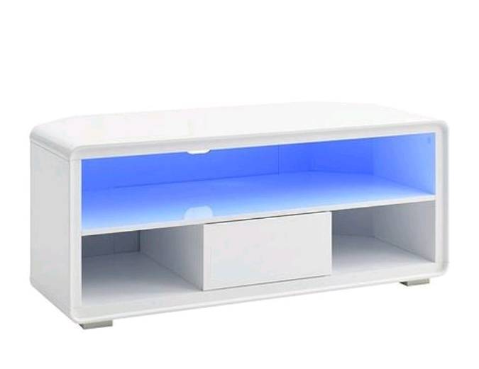 Cosmos Curved 1 Drawer Corner Tv Unit In White High Gloss With