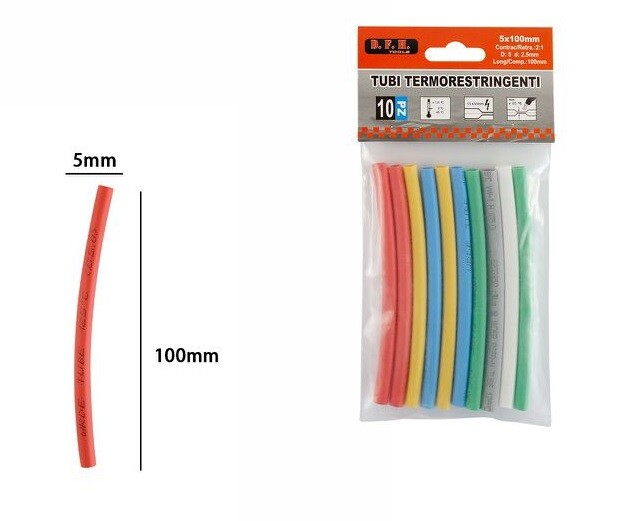 Set 10 Pezzi Tubi Guaine Termorestringenti Termoretrattili Colorati 5x100mm dfh