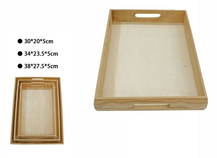 Set 3 Vassoio In Legno Naturale Decoupage Tris Matrioska Scatola dfh