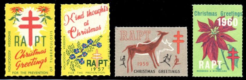 TB / Christmas Seals - Rhodesia - RAPT - 1956, 57, 59, 60 - Green # 2, 3, 5, 6