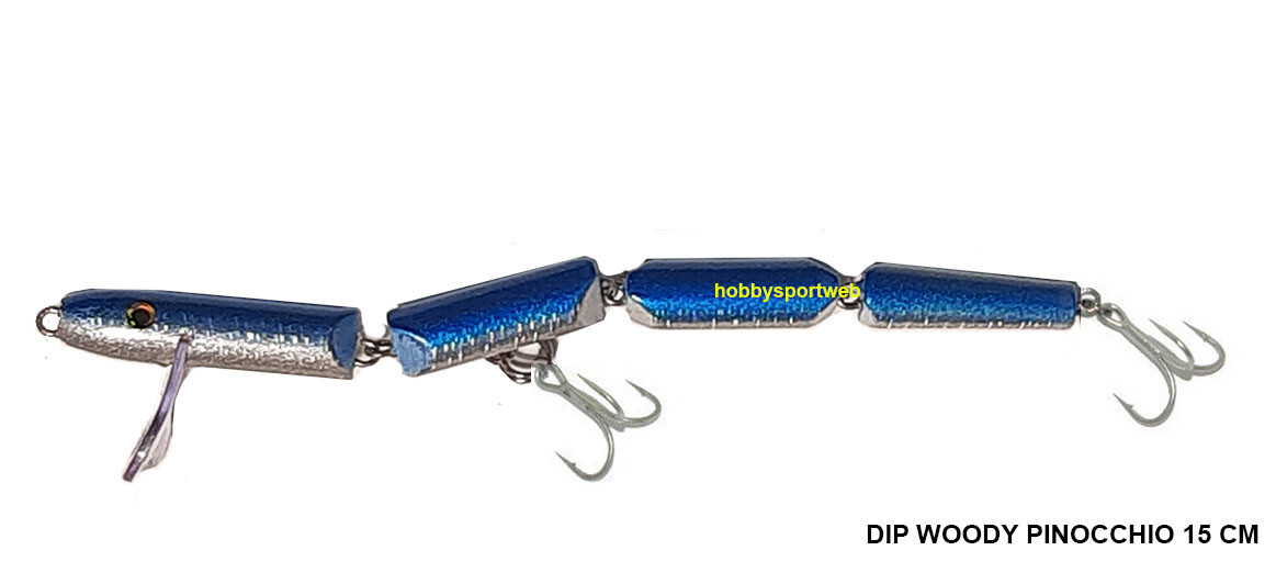 PINOCCHIO WOODY AGUGLIA SNODATA  15 GR col BLUE SILVER 15 CM PESCE SERRA SPIGOLA