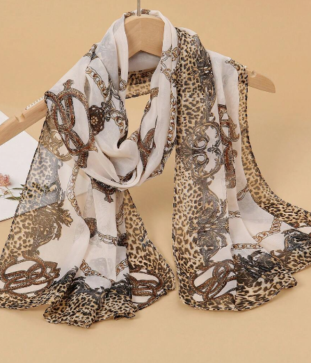 Leopard Animal Print Oblong Scarf Chiffon Brown Pattern Buy One Get One Free