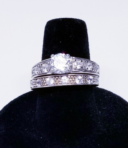Wedding Ring Set Sterling Silver 925 Round CZ sz. 9