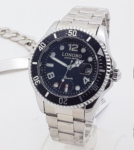Orologio Polso LongBo 80430g Uomo Quarzo Data Elegante Silver Nero lac