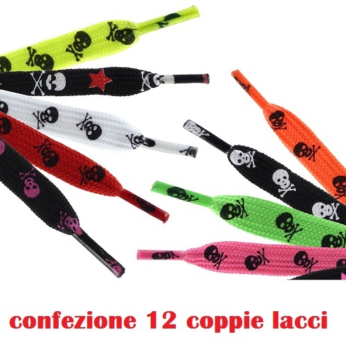 Set 12 Paia Coppia Lacci Scarpe Fantasia Teschio Skull Colorati moc