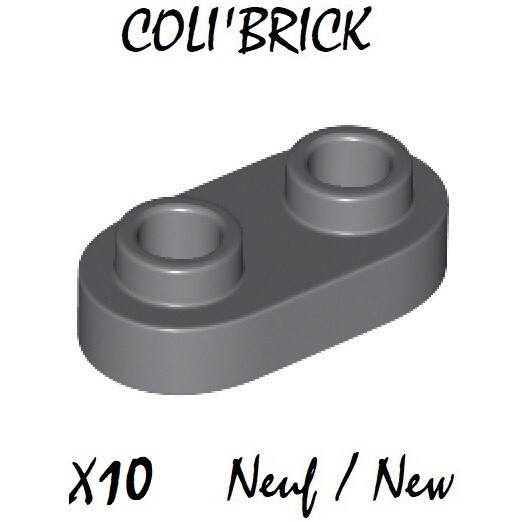 Lego 35480 - 10x Plaque Plate Modified 1x2 Rounded 2 Studs - Dark B. Gray - Neuf
