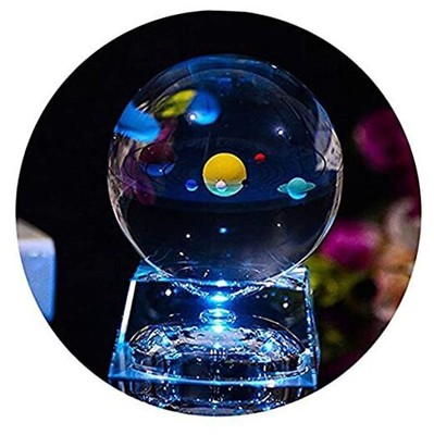 Solar System 3D Crystal Ball with LED lamp Base Clear 80mm (3.15 inch) Glass 