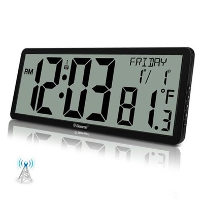  14.3'' Atomic Wall Clock Battery Operated, Large Atomic Digital Wall Black