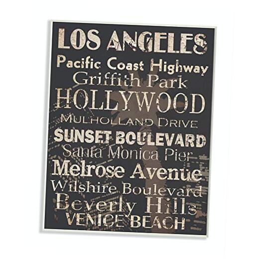 Stupell Home Décor Los Angeles Landmark Typography Rectangle Wall Plaque,