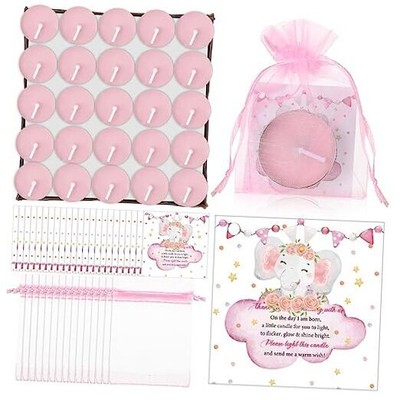 50 Sets Baby Shower Favors 50 Pcs Tea Light Candles Gifts for Guest Girl Style