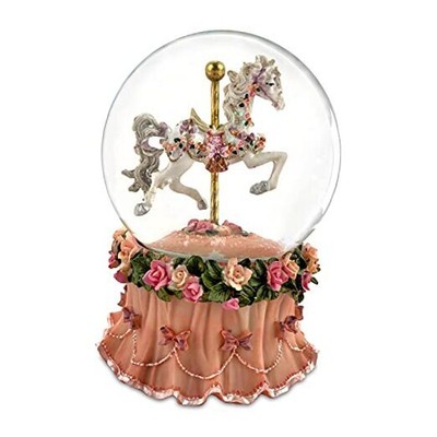 Carousel Horse Water Globe with Pink Flower Base 