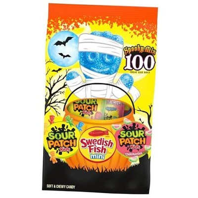 SOUR PATCH KIDS & SWEDISH FISH Mini Halloween Candy Variety Pack, 100 Trick or 