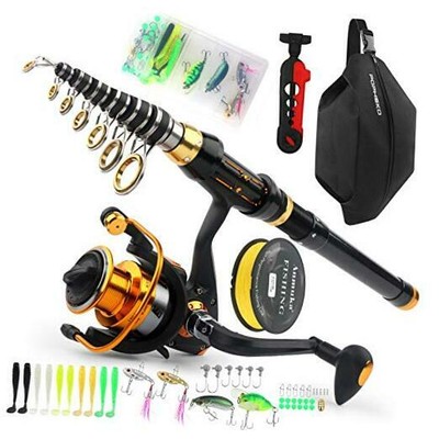 Details about / Fishing Rod And Reel Combo Full Kit Set Carrier Bag Pole Spinning Lures Hooks