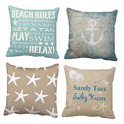  Set of 4 Throw Pillow Covers Starfish Words Rules Holiday 16 x 16 inches Beach