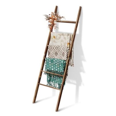 6-Tier Blanket Ladder Wooden, 5.7FT(66.5'') Blanket Quilt Towel 6 - Tier Brown