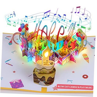 3D Musical Birthday Popup Card, Blowable/Blow Out LED Light Candle and Colorful