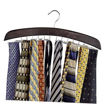  Wooden Tie Rack Hanging Organizer for Mens Closet Accessories, Dark Walnut
