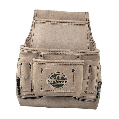  SS2174 9 Pocket Nail & Tool Pouch Beige Color Suede Leather for Constructors, 